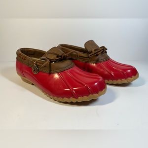 The Original Duck Shoe 🦆 Sporto Aroostic Red & Brown Rain Shoes Womens Size 7M